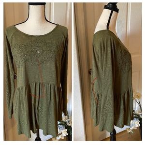 Olive Green Xhilaration Long Sleeve Babydoll Top